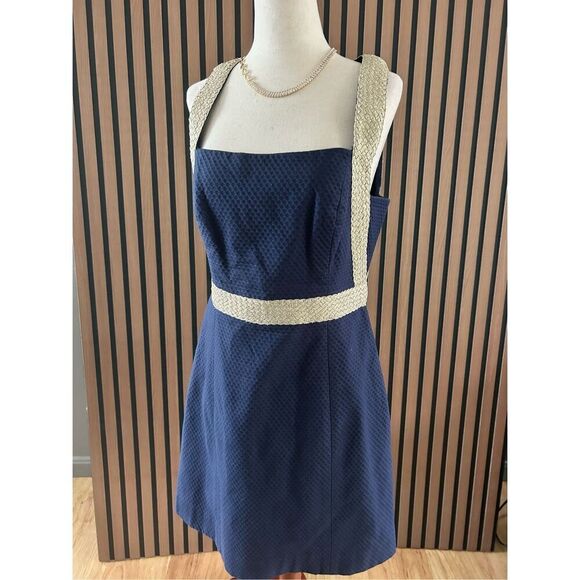 Lilly Pulitzer Eliana True Navy Braided Gold Cocktail Shift Dress size 6 - Picture 1 of 7